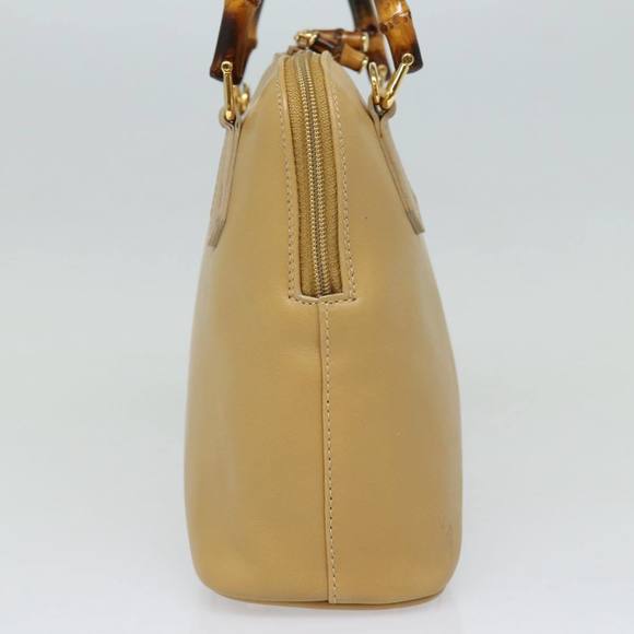 GUCCI Bamboo Hand Bag Leather 2way Beige Gold 000 2058 0290 Auth 86706 - Picture 4 of 16